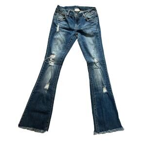 Litz Blue Denim Distressed Frayed Hem Jeans Size 26 Low Rise Womens ripped